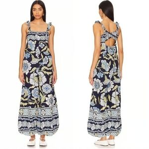 NWT Free People navy combo floral criss-cross back jumpsuit
